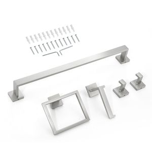 Set di Accessori per Bagno in Acciaio Inox Spazzolato di Qualità Alberghiera, 5 Pezzi, con Portasciugamani da 60 cm e Ganci per Accappatoi - Product Image 1