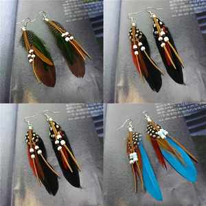 Pendientes de Plumas con Borlas y Cuentas de Cuero, Negros y Rojos, Estilo Boho, Joyería de Moda para Mujer, Verano 2026 - Product Image 3