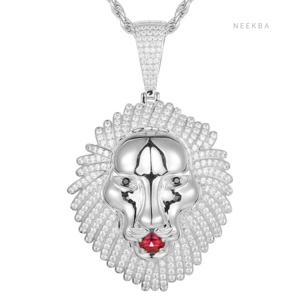 Colgante de León de Plata de Ley 925 Chapado en Oro con Moissanita - Colgante Hip Hop con Moissanita VVS de Color D Engastada a Mano, 100% Hecho a Mano de Lujo - Product Image 6