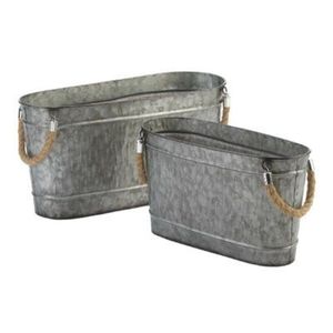 Galvanized Metal Planter Box Oval Rustic Zinc Flower <b>Pot</b> Garden Trough with Handles Farmhouse Home Decor Succulent <b>Pot</b> Planters - Product Image 6