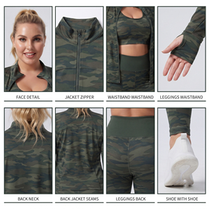 Camo Printed Compression Legging Three Piece Set Sport Bra Training Jacket Three Pcs Set <b>Women</b> Plus Size Gym Wear Three Pcs Set - Product Image 6