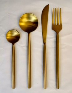 ชุดช้อนส้อมสแตนเลสสตีลเกรดพรีเมียม พร้อมเคลือบ PVD สีทอง ขัดเงาแบบกระจก ช้อน ส้อม และมีด สำหรับรับประทานอาหาร อุปกรณ์ครัว - Product Image 2