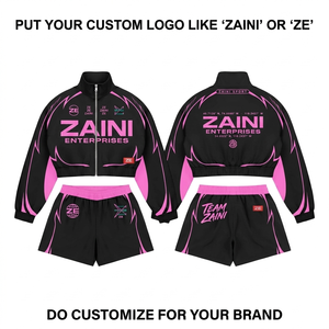Conjunto Corto de Invierno para Hombre ZAINI, 320 GSM, Chaqueta Cortavientos de Poliéster Tejido Premium, Diseño de Paneles en Negro y Rosa, con Capucha de Poliéster/Nailon Personalizada - Product Image 1