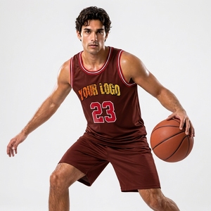 Men s Maroon Basketball Jersey Tank Top With Name Number And Custom Logo Front Print Breathable Polyester <b>Athletic</b> Fit - Product Image 5