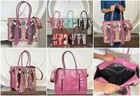 Sacs fourre-tout pour femmes en cuir repoussé avec pierre turquoise, personnalisables en gros, sacs à main à poignée supérieure en cuir de vachette véritable avec poils, sacs bandoulière