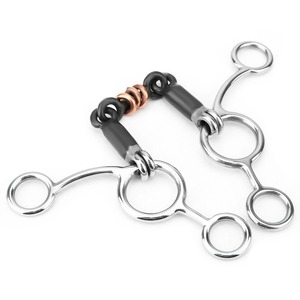 Mors de dressage équestre à joues larges en acier inoxydable avec embout en acier noir - Product Image 6