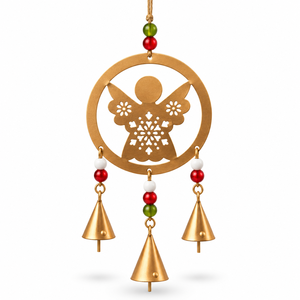 Carillon de Noël Jolly Snowman avec cadre circulaire, motifs de flocons de neige complexes et accents de perles rouges, vertes et blanches - Product Image 3