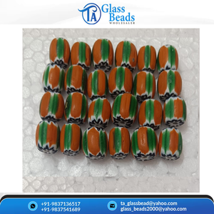 Nouvelles perles en verre Chevron orange et vert, faites à la main, en forme de baril, motif floral, perles en vrac pour la fabrication de bijoux - Product Image 1