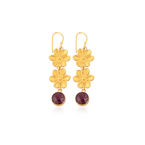 Stylish <b>Garnet</b> Hydro Stone Bezel Set Drop <b>Earrings</b> Gold Plated Handmade Brass Jewelry Shilpi Impex for Women - Product Image 1