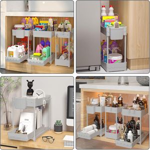 Set di 3 Organizzatori Sottolavello a 2 Livelli, Cassetti Scorrevoli Multiuso per Cucina e Bagno, per Organizzazione di Armadi e Bagni - Product Image 4