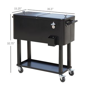 Carrello Refrigerante Nero da 80 QT con Ruote, Contenitore per Bevande da Esterno, Carrello per Campeggio e Feste con Vano Ghiaccio - Product Image 3