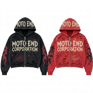 Sudadera con Capucha Oversize Verde Granate para Hombre, Estilo Urbano, de Algodón Afelpado, con Efecto Desgastado y Lavado Ácido, Bordada, para Invierno - Product Image 1