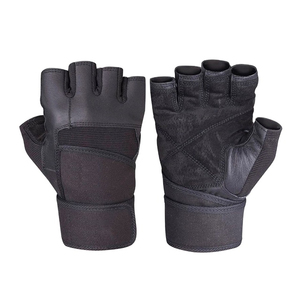 Leather <b>Half</b> Finger Fitness Gloves with Wrist Support for Weight Lifting Gym Training Men Breathable Non <b>Slip</b> Adjustable Strap - Product Image 6