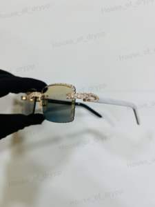 Gafas de sol sin montura con incrustaciones de diamantes, montura plateada con diamantes de moissanita VVS de corte pera, estilo hip hop de lujo para unisex. - Product Image 2