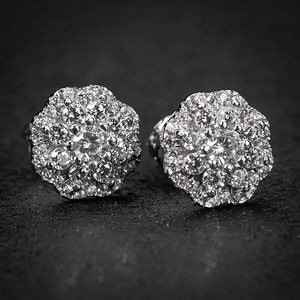 Pendientes de plata de ley 925 con moissanita de corte redondo VVS, diseño de flor, estilo Iced Out, lujo y moda para mujer. - Product Image 3