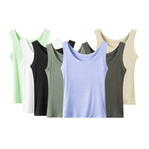 Camiseta sin Mangas para Mujer, Blusa Acanalada de Color Sólido, Informal, Juvenil, Moderna, Básica, Transpirable, de Algodón Tejido, para Verano - Product Image 1
