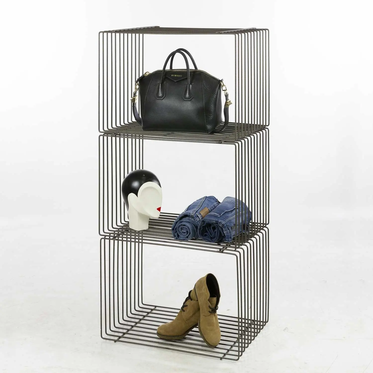 Fashion custom design floor decoration metal Shoes leather bags clothing display stand