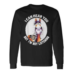 T-shirt a maniche lunghe I Can Hear You But I'm Not Listening Horse Coffee, girocollo, unisex, per adulti, stampa digitale, promozionale - Product Image 1