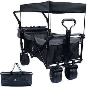 Collapsible Heavy Duty Folding Wagon Cart Removable Canopy 4\" Wide Large All Terrain Wheels Brake Adjustable Hand for Camping - Product Image 1