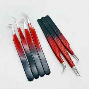 Pinzas Profesionales para Pestañas DANTRIC IMPLANTS de Acero Inoxidable, Punta de Precisión, Mango Degradado Rojo y Negro, Longitud de 10 mm - Product Image 6
