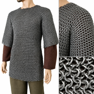 Camisa de malla metálica de media manga con anillos de 9 mm de acero dulce, armadura de cosplay hecha a mano, disfraz medieval para recreación histórica - Product Image 3