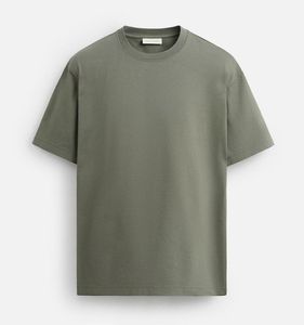 T-shirt homme vert uni à manches courtes en coton/fibre de bambou, col rond, coupe classique, décontracté, teint en fil, anti-boulochage, motif lettre uni - Product Image 5