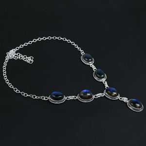 Collar de Moda con Piedras Naturales de Labradorita Ovaladas, Chapado en Plata de Ley 925, de Alta Calidad, Venta al Por Mayor - Product Image 3