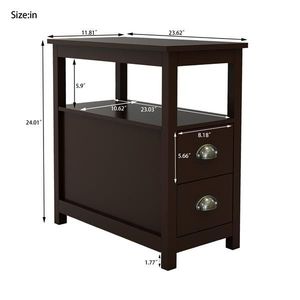 Brown Narrow End Table Nightstand with Two Drawers and Open Shelf Console Tables Product - Product Image 6