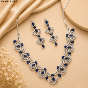 Silver Plated <b>Bridal</b> Jewelry Set MIJ Luxury American Diamond Necklace Set with CZ Stones Silver Plated Alloy Fashion Necklaces - Product Image 2