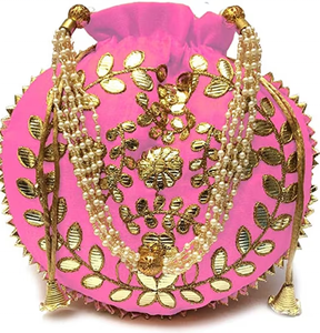 Traditionnel Velours Potli Doré Broderie Travail Indien De Mariage Retour Cadeau Potli Sac Perle Cordon Sac À Main pour Femme - Product Image 1
