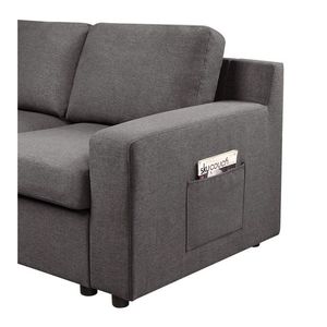Divano Sezionale a U Waylon 145.5'' in Lino Grigio a 7 Posti con Chaise Longue e Tasca per Soggiorno - Product Image 4