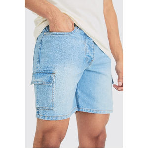 Pantalones Cortos de Mezclilla para Hombre, Estilo Urbano de Verano, Rectos, Personalizados, Holgados, Desgastados, Lavado Oscuro, 100% Algodón, Color Sólido, Jeans Vintage de Moda - Product Image 3