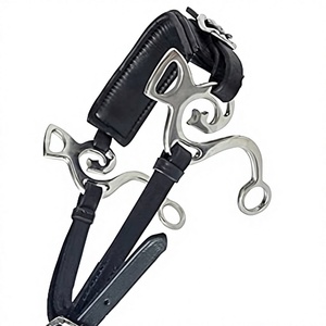 Riaz Jamal Bridon Hackamore sans bouchet en cuir réglable Intel, en acier inoxydable, avec rembourrage de la têtière, pour l'équitation - Product Image 1