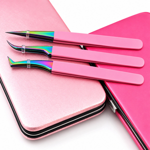 Juego de Pinzas para Pestañas Color Rosa Arcoíris, Puntas de Precisión de Acero Inoxidable para Extensiones de Pestañas, Herramienta de Belleza - Product Image 1