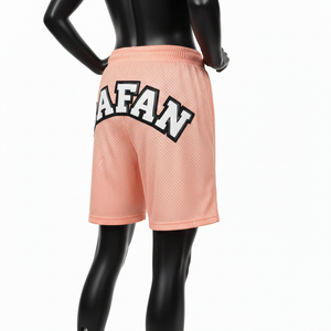 Shorts de baloncesto de malla para mujer, poliéster premium, color melocotón, transpirables, con logo bordado. - Product Image 5