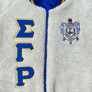 Sigma Gamma Rho <b>Sherpa</b> Bomber Jacket Warm Fleece Varsity Style Zip-Up Outerwear Casual Winter Jacket Ribbed Collar Cuffs Custom - Product Image 6