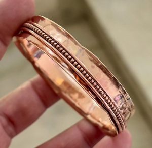 Premium Pure Copper <b>Fidget</b> <b>Spinner</b> Meditation <b>Ring</b> Bangle Flared Edge Beaded Center Band Solid Pure Metal - Product Image 3