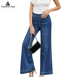 Durable Material High Quality Women's <b>Jeans</b> Trousers Casual Wear <b>Elastic</b> <b>Waist</b> Straight <b>Jeans</b> Pants - Product Image 3