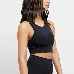 Women's Black Scoop Neck Seamless Crop <b>Top</b> Tank <b>Top</b> Breathable Yoga <b>Top</b> For Workout - Product Image 4