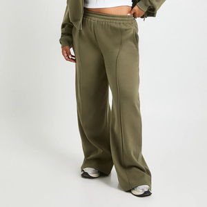 Embroidered Logo Distressed Side Buttons Fleece Elastic Waist Sweatpants High Quality Winter <b>Women's</b> Sweat Pants Lace Custom - Product Image 4