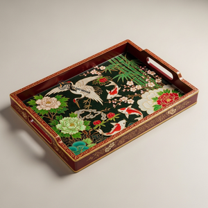 ถาดเสิร์ฟไม้สี่เหลี่ยมสไตล์อินเดียสุดหรู  แบบคลาสสิก เป็นมิตรกับสิ่งแวดล้อม ย่อยสลายได้ ทำด้วยมือ เหมาะสำหรับเป็นของขวัญ - Product Image 1