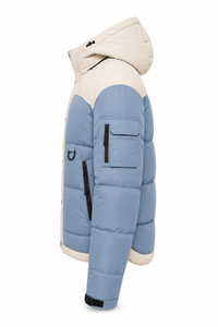 Wholesale Winter Puffer <b>Jacket</b> Modern Color Block Shell Insulated Hood Adjustable Cuffs Custom Woven Patch Sleeve Cargo Pocket - Product Image 2