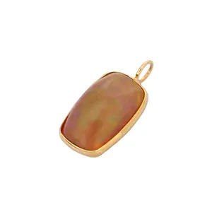 Colgante único de ópalo Natural rectangular para hombre, joyería hecha a mano, oro amarillo sólido de 18k, joyería personalizada, regalo de boda