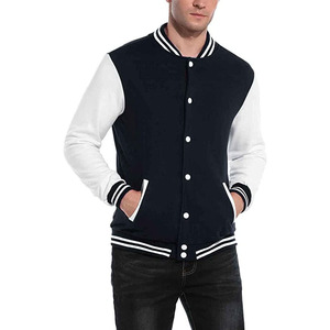 <b>Men's</b> Navy Blue <b>White</b> Sleeve Varsity <b>Jacket</b> Preppy Style Turn-down Collar Regular Fit Solid Color Button Closure - Product Image 1