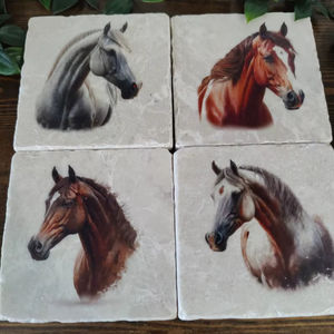 Posavasos de Mármol con Diseño de Caballo Rústico, Protectores de Muebles para Bebidas - Product Image 1