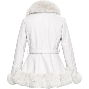 Abrigo Largo de Cuero Genuino de Lujo para Mujer, con Cuello de Piel Cálido y Cinturón, Estilo Personalizado, Fabricante Mayorista - Product Image 2