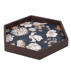 Bandeja Hexagonal de la Mejor Calidad al por Mayor, Plato Decorativo de Madera con Estampado de Aves en Azul Medianoche y Dorado para Pedidos al por Mayor - Product Image 6