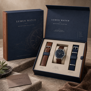 Caja de Empaque Magnética Tipo Libro para Colección de Correas de Reloj LUMEN Personalizadas - Product Image 1