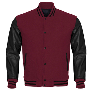 แจ็คเก็ตวิทยาลัยแบบ Letterman Varsity แขนหนังแท้ สีขาว แจ็คเก็ตบอมเบอร์ผู้ชาย เสื้อคลุมลำลอง แจ็คเก็ตโพลีเอสเตอร์สำหรับผู้ชาย - Product Image 1