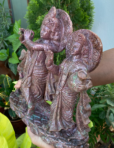 Statue de Radha Krishna sculptée à la main, finition cuivre antique, idole de dieu hindou, sculpture religieuse décorative pour la maison, le temple, la salle de Pooja - Product Image 1